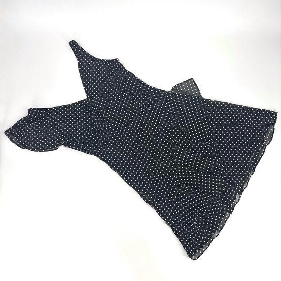 Chaps Black with White Polka Dots Asymmetrical Ruffled Lined Flutter Dress, 8 - Picture 11 of 17